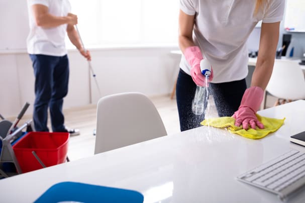 cleaner cleaning table with anti-bacterial spray and cloth