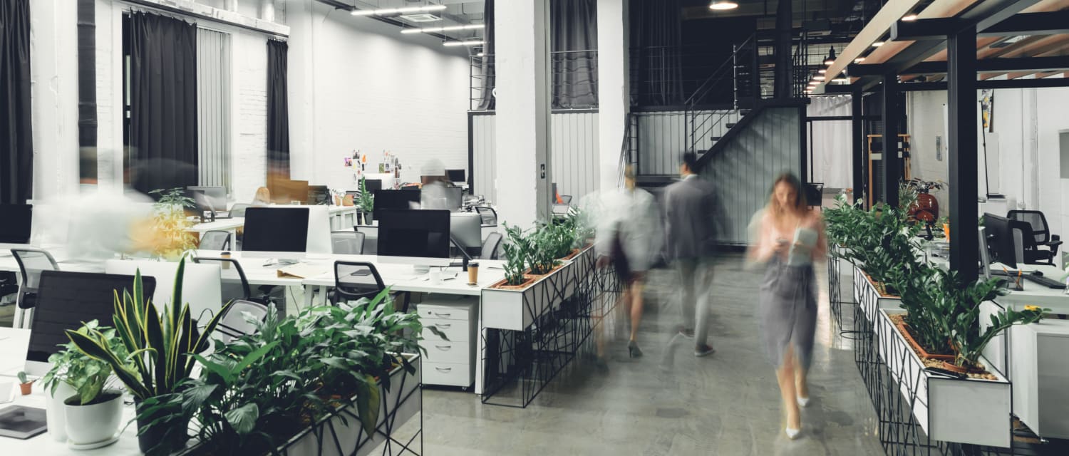 employees walking in office